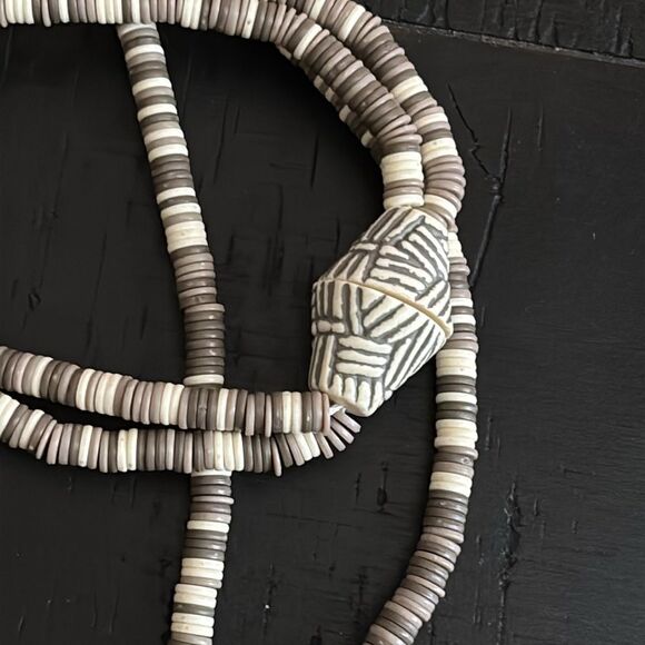 Disc Long Double Layer Boho Western Coconut Shell Necklace - Picture 3 of 11